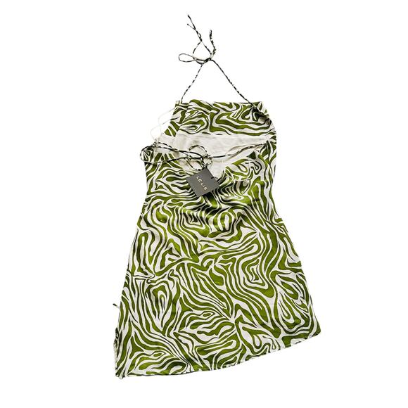 Le Lis Printed Halter Tie Back Mini Dress Size S Small NWT Green Cream - Picture 3 of 8